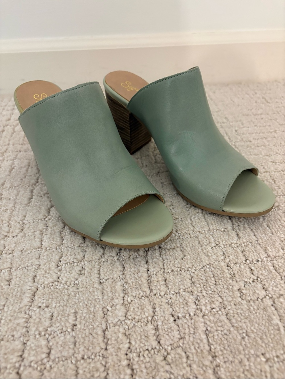 Seychelles Mint Green Open-Toe Block Heel Mules - Picture 2 of 7
